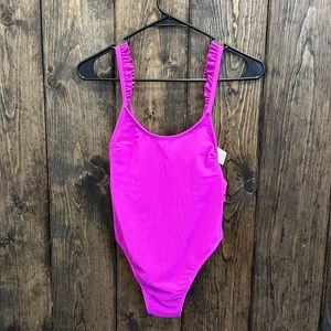 7. Xhilaration Juniors One Piece Purple Swimsuit White Size: S